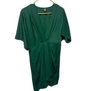 Emerald Green Draped Faux Wrap Dress XL